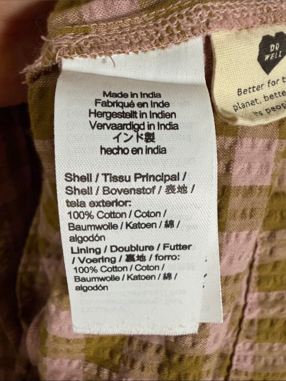 Madewell Pink & Olive Gingham Puff Sleeve Cotton Mini Dress Pockets - Picture 7 of 7